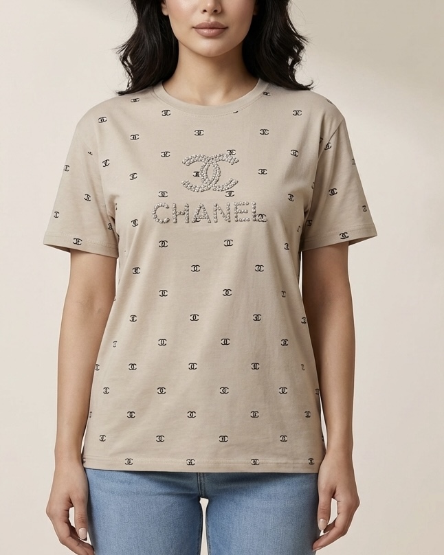 تیشرت لانگ وارداتی کارشده با نگین  chanel Swarovski