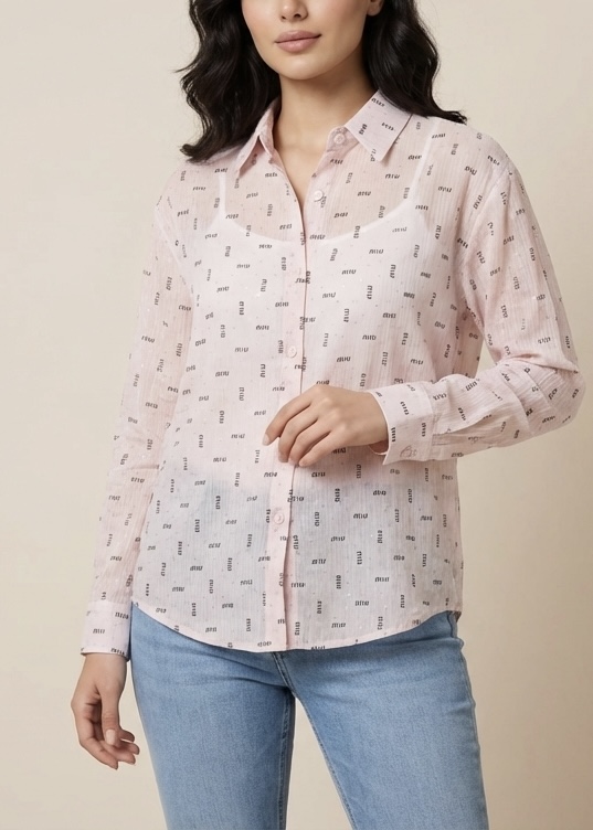 شومیز وارداتی کریستال فول نگین miu miu کد2059