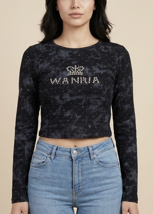 کراپ آستین بلند نگین دار وارداتی wanria