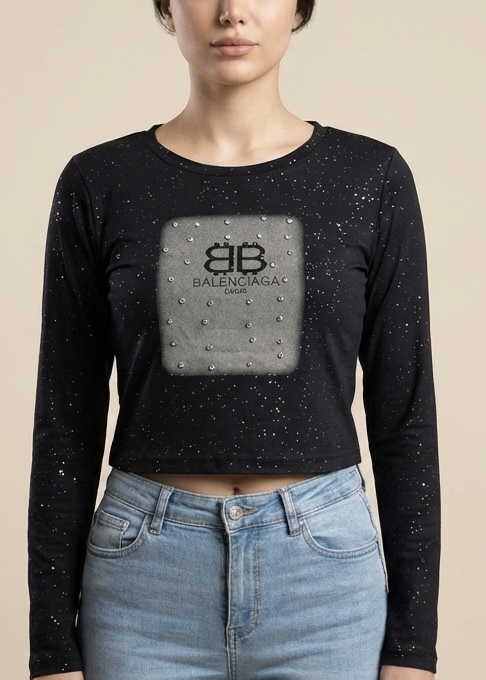 کراپ آستین بلند نگین دار وارداتی balenciaga