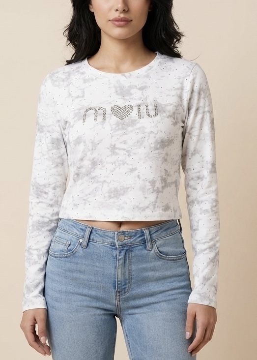 کراپ آستین بلند نگین دار وارداتی miu miu